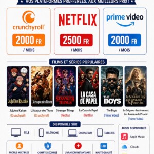 Abonnement Netflix, Prime video, Crunchyroll